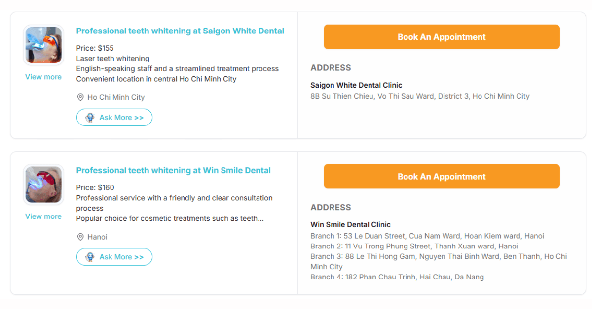 Book teeth whitening in Vietnam