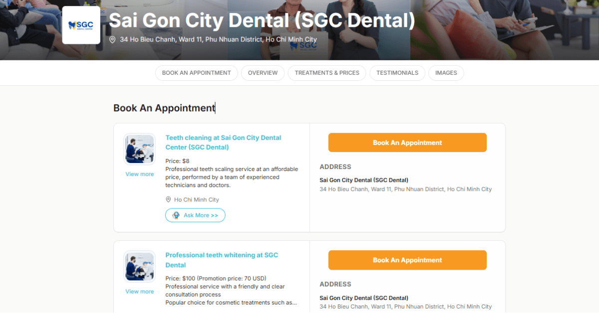 Patients can book SGC Dental Clinic treatments through Dental Trip